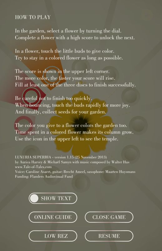 Luxuria Superbia (Android) screenshot: Instructions