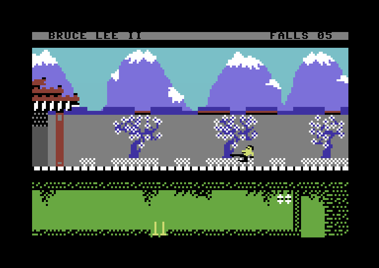 Bruce Lee II (Windows) screenshot: "The stiffest tree is most easily cracked, while the bamboo bends with the wind." - B. Lee (C64 mode)