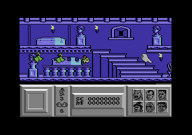 Scary Monsters (Commodore 64) screenshot: Firing projectiles at the two witches