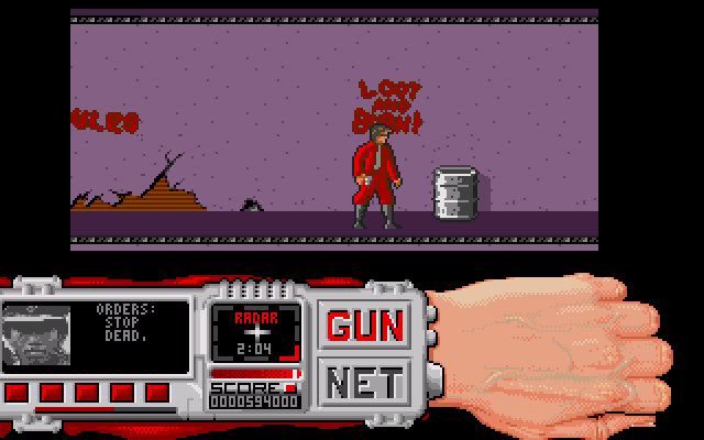 Techno Cop (Amiga) screenshot: Condemed Building