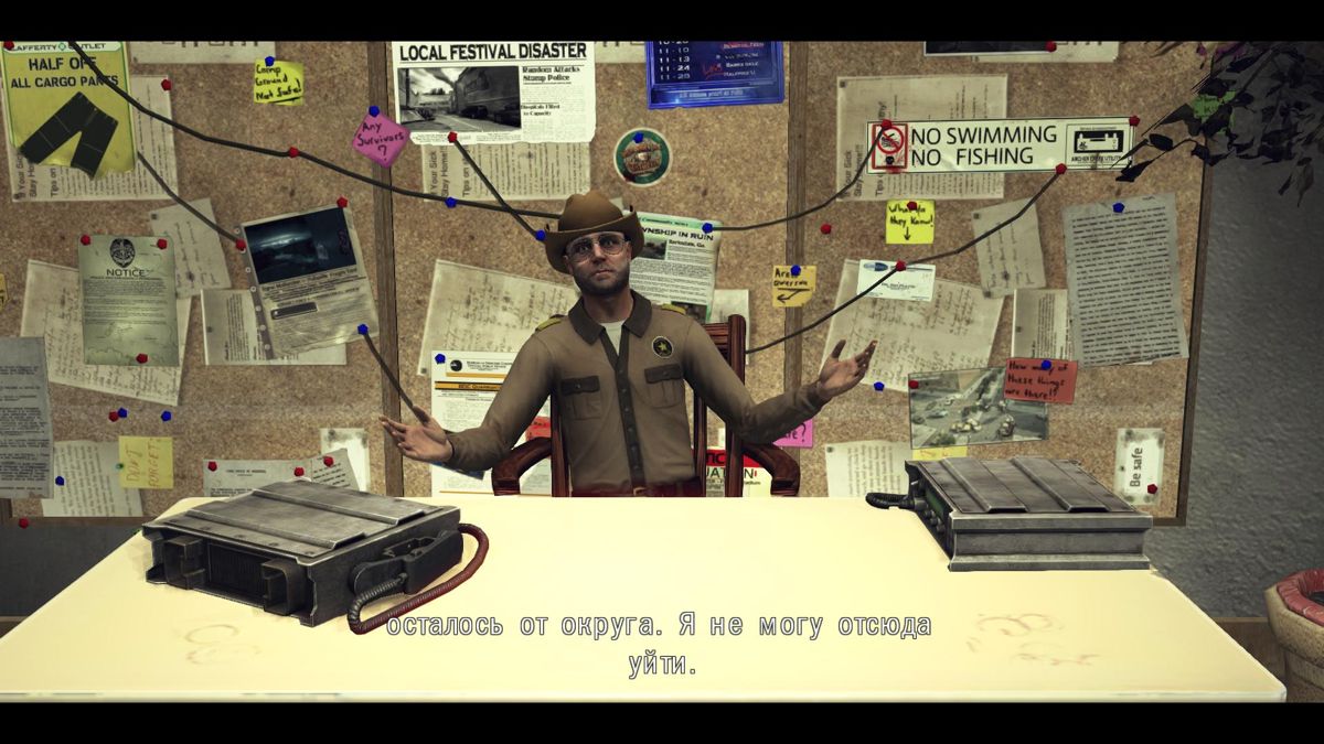 The Walking Dead: Survival Instinct (Windows) screenshot: Meeting the Sheriff (in Russian)