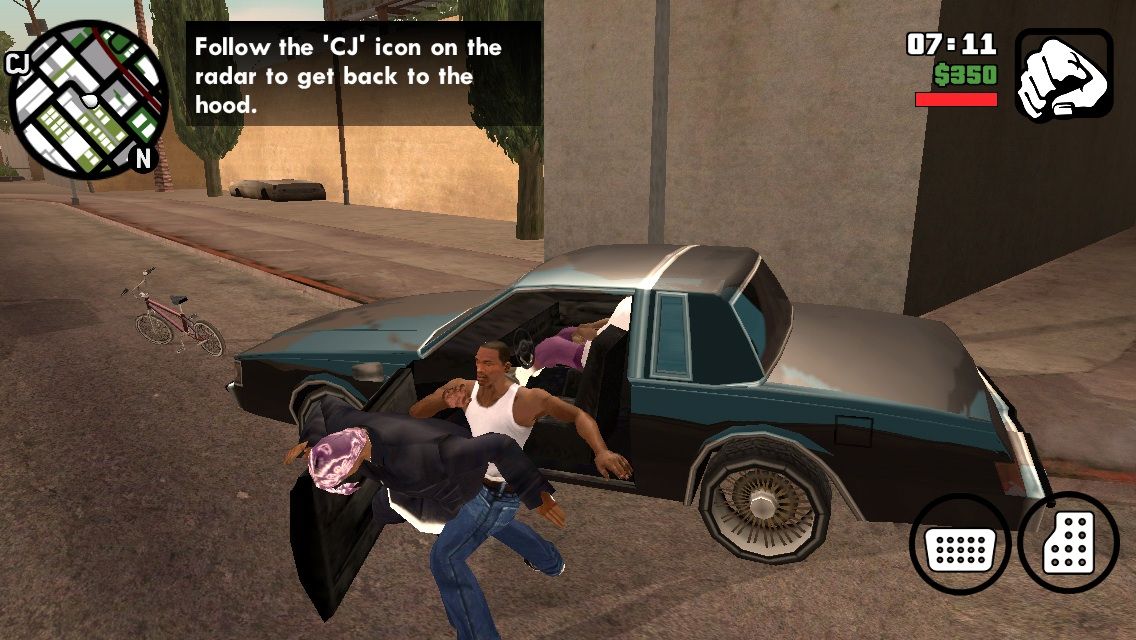 Grand Theft Auto: San Andreas (iPhone) screenshot: Stealing a car on the street