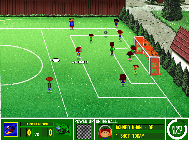 Backyard Soccer (Windows) screenshot: Corner kicking after an out-of-bounds.