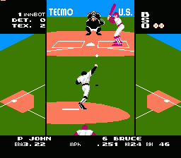 Tecmo Baseball (NES) screenshot: Down 2-0