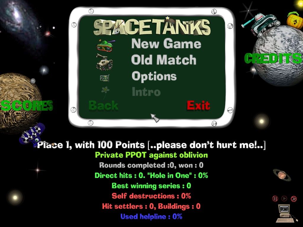 SpaceTanks (Windows) screenshot: Main menu