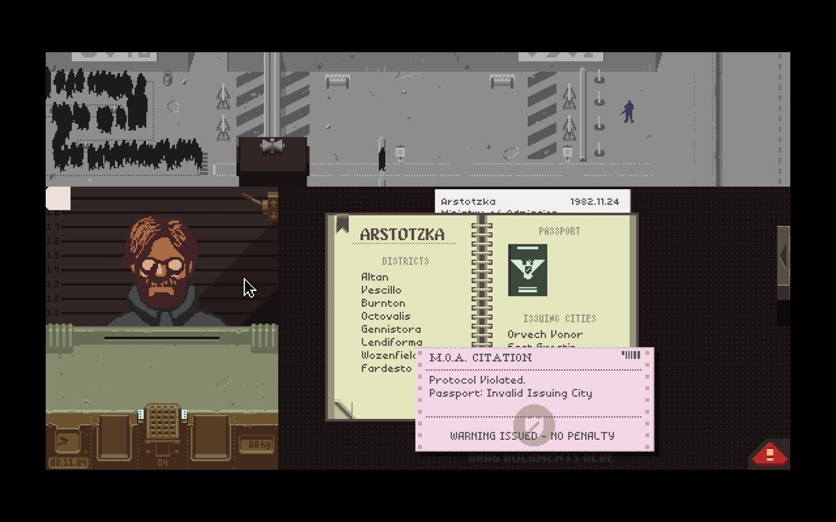 Screenshot from the game Papers, Please.