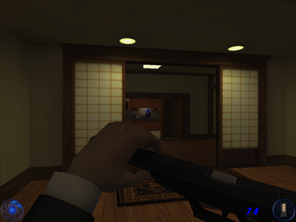 007: Nightfire (Windows) screenshot: Bond's standard issue pistol has a silenced mode. It doesn't make a lot of difference but certainly adds to the spy movie atmosphere of the game.
