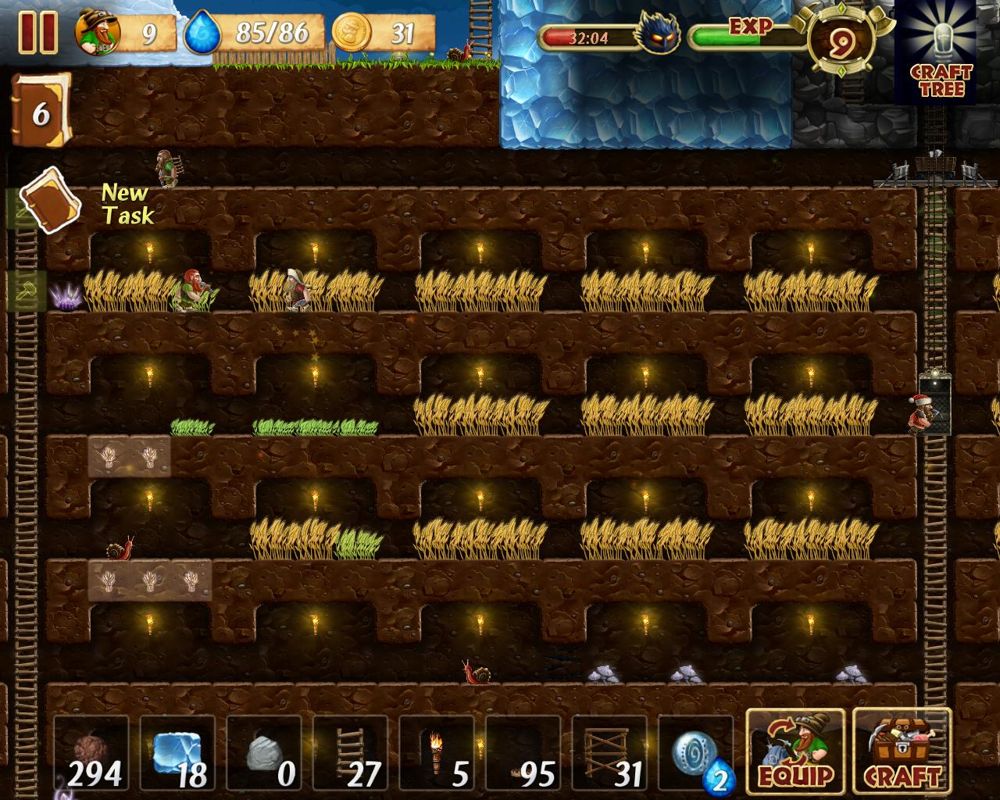 Craft the World (Windows) screenshot: Apparently farming wheat underground is possible. Don't even have to water them either.