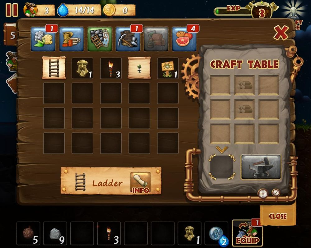 Craft the World (Windows) screenshot: Items may be crafted here by moving the necessary materials to the craft table.