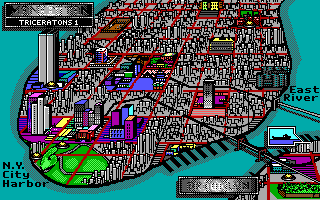 Teenage Mutant Ninja Turtles: Manhattan Missions (DOS) screenshot: Map of New York (EGA)