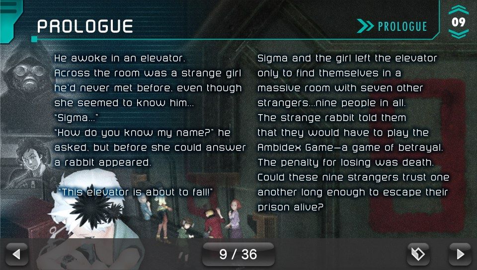 Zero Escape: Volume 2 - Virtue's Last Reward (PS Vita) screenshot: Manual is provided in digital format on game cartridge.