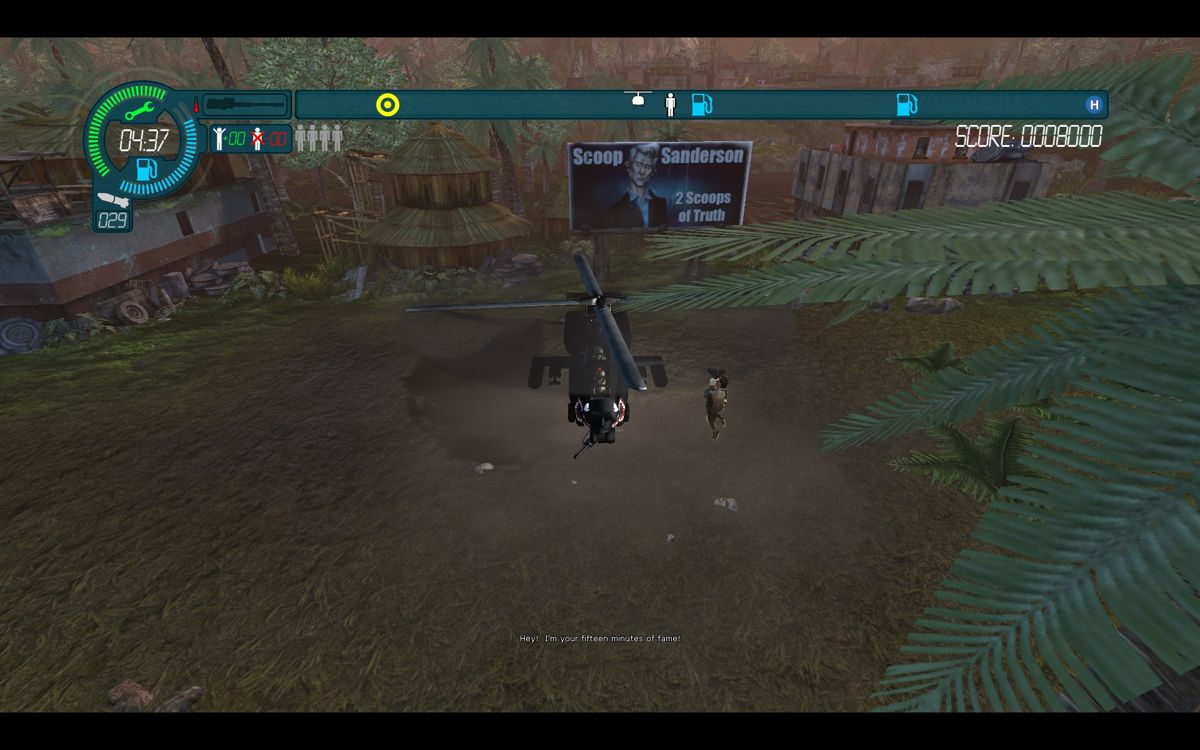 Choplifter HD (Windows) screenshot: Pictures don't really do the hilarious voice acting of Scoop justice.