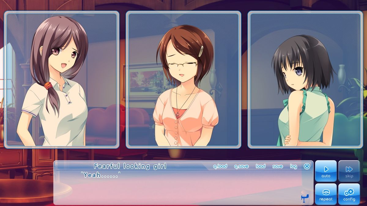 If My Heart Had Wings (Windows) screenshot: The girls seem to be speechless at the fact that their new dormitory mother is a male student about their age.