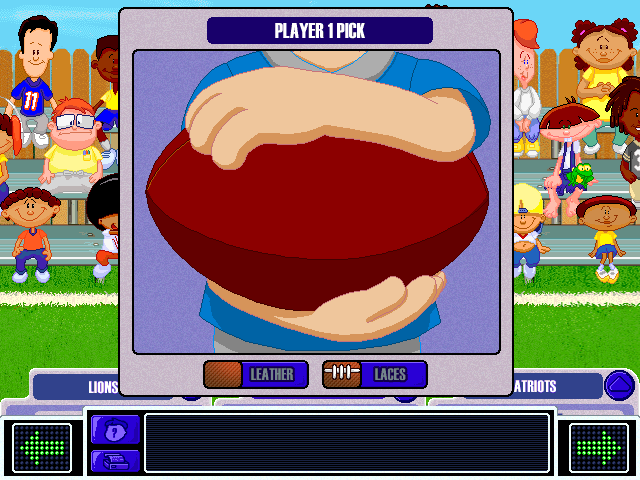 Backyard Football 2002 (Windows) screenshot: Leather or Laces to see who picks first.