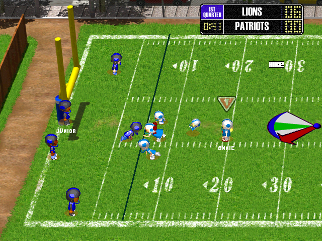 Backyard Football 2002 (Windows) screenshot: Annie can be useful for kicking (she has the highest kicking stats in the game, although she ironically wears sandals), but that's pretty much it.