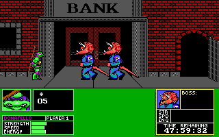 Teenage Mutant Ninja Turtles: Manhattan Missions (DOS) screenshot: Mission Gameplay (EGA)