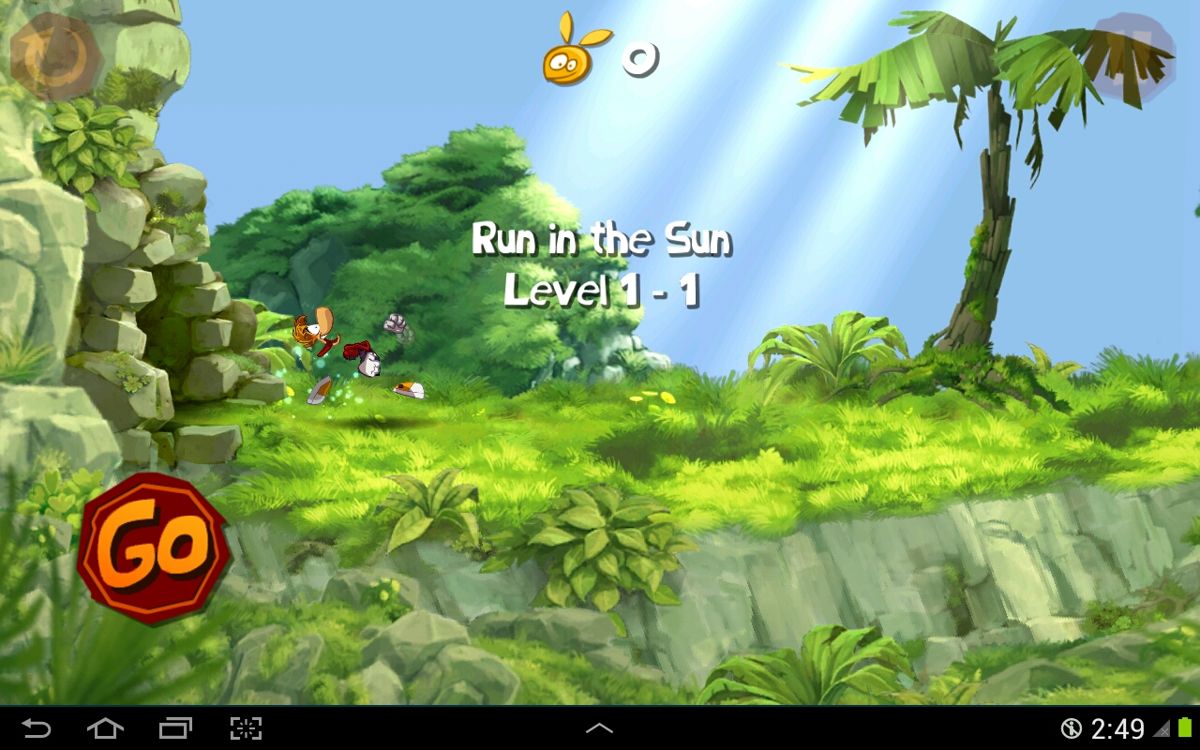 Rayman Jungle Run (Android) screenshot: Starting level 1-1