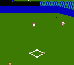 Tecmo Baseball (NES) screenshot: Bashed into Center