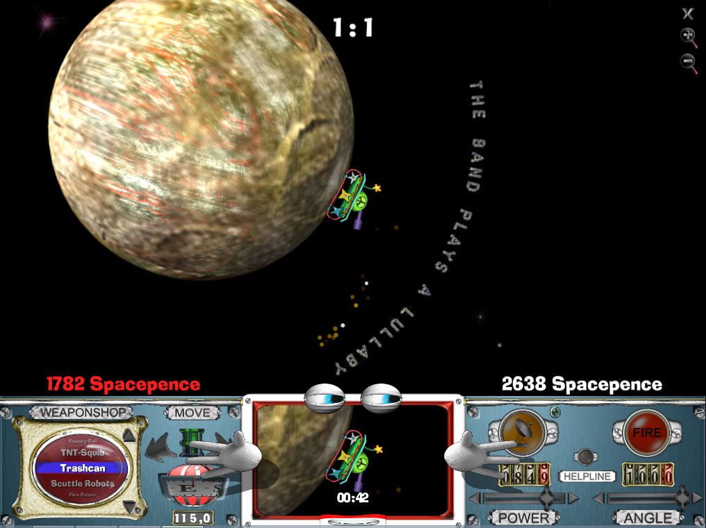 SpaceTanks (Windows) screenshot: CPU opponent celebrating its victory.