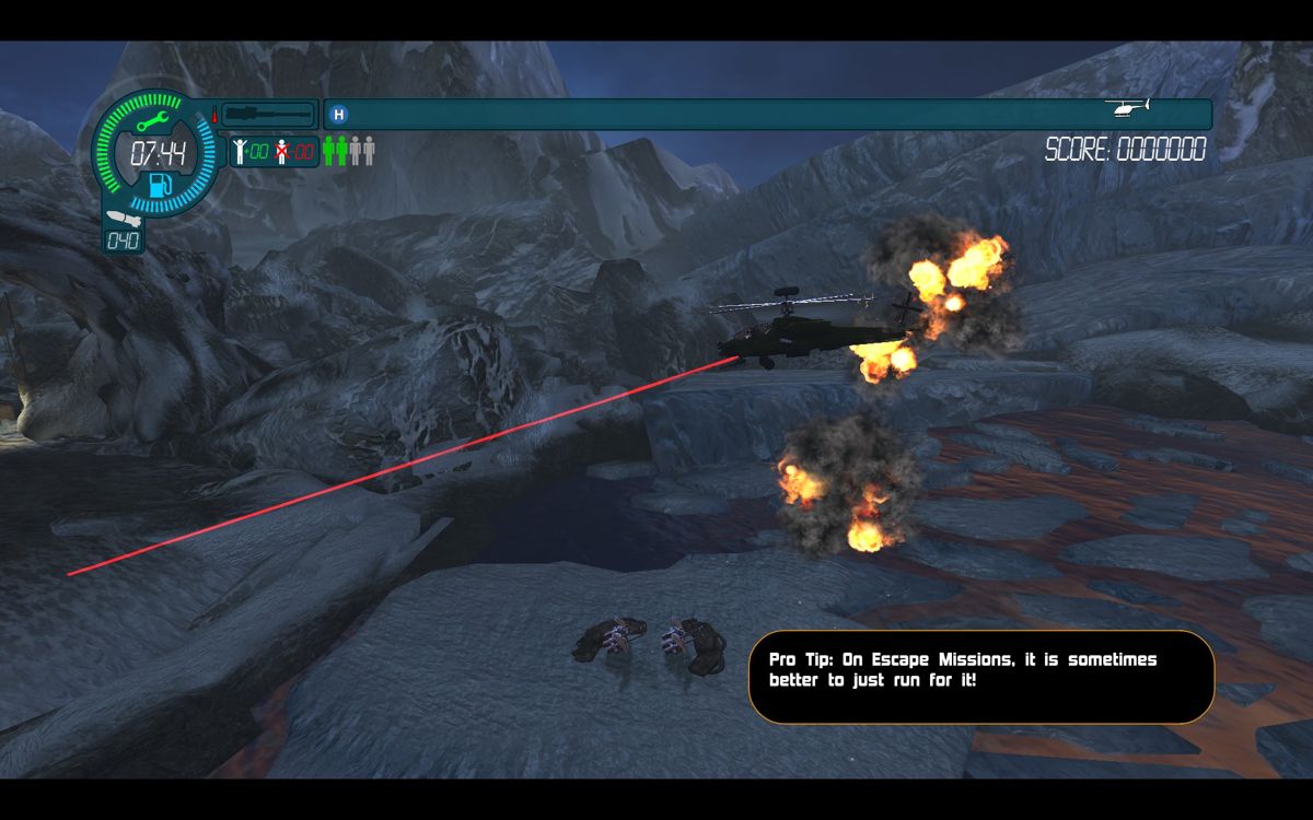 Choplifter HD: Arrowhead Chopper (Windows) screenshot: Escaping flak