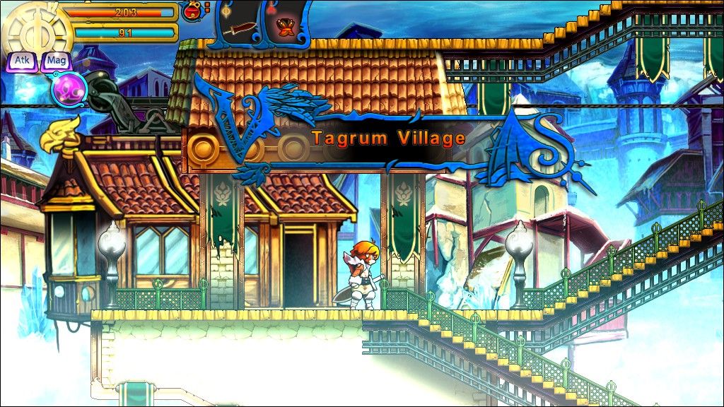 Valdis Story: Abyssal City (Windows) screenshot: Those trams serve as a quick travel system between the cities