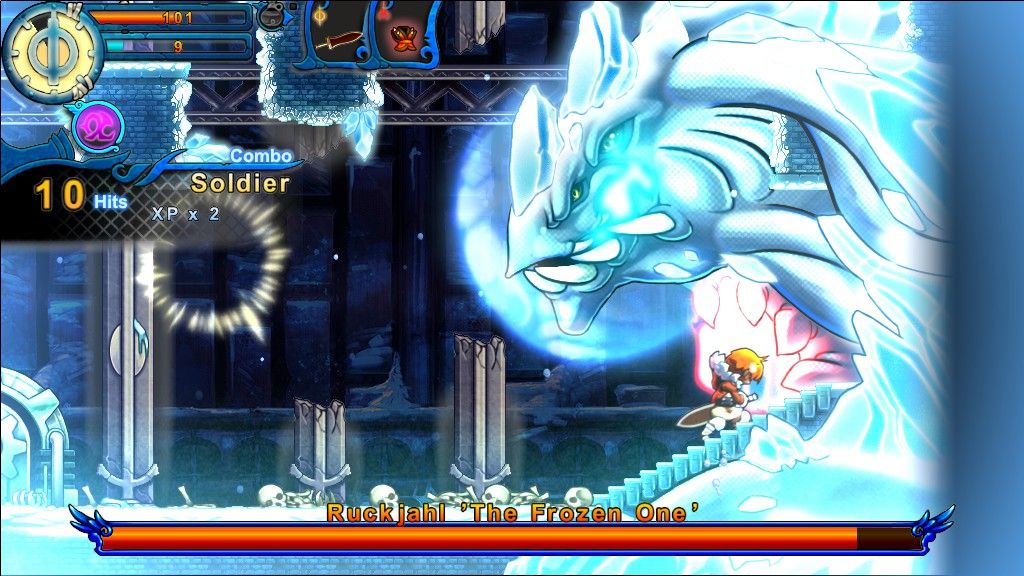 Valdis Story: Abyssal City (Windows) screenshot: Bosses can be huge and impressive in this game