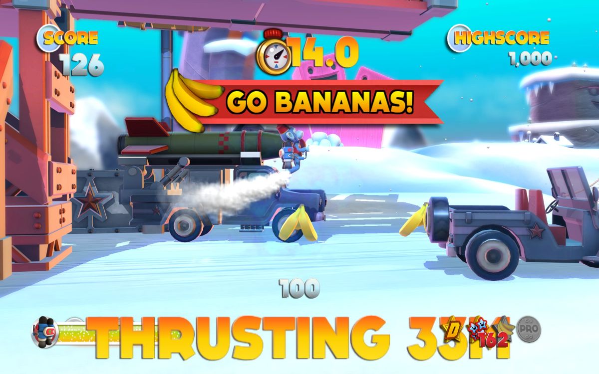 Joe Danger 2: The Movie (Windows) screenshot: A mini game lets the player collect bananas in a short timespan.