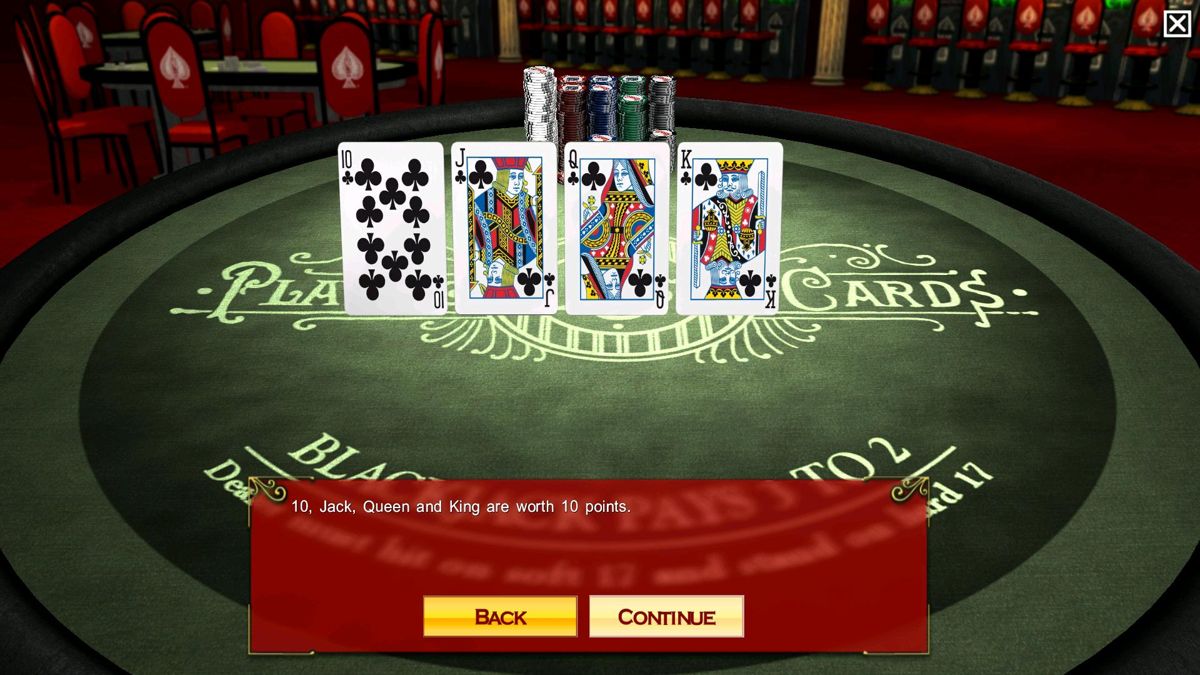 Bicycle Blackjack (Windows) screenshot: Card's values