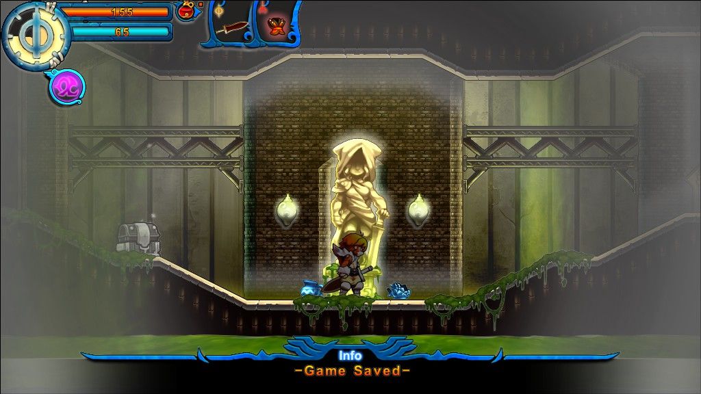 Valdis Story: Abyssal City (Windows) screenshot: This statue is where the game is saved