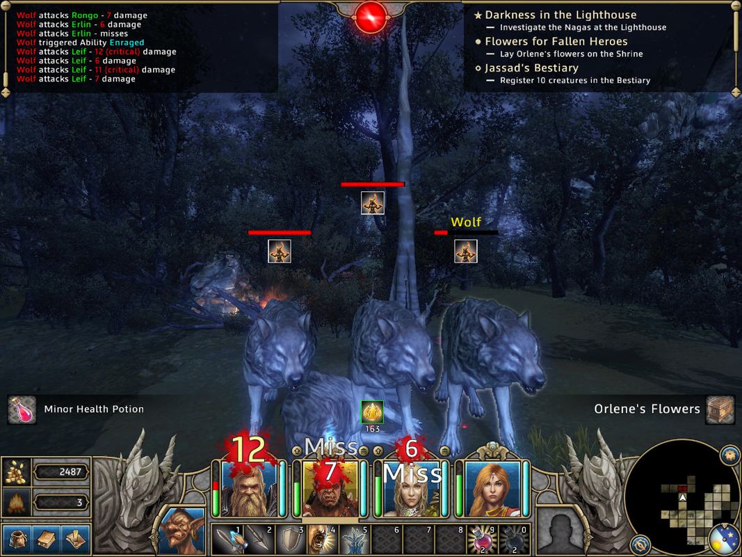 Might & Magic X: Legacy (Windows) screenshot: Fighting a pack of wolves in a forest