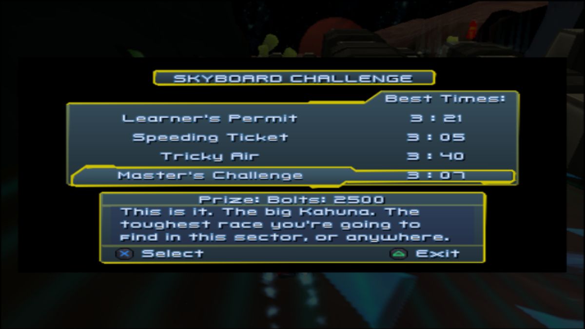 Ratchet & Clank: Size Matters (PlayStation 2) screenshot: Higher tier skyboard races are optional, but provide a great source for bolts and special items.