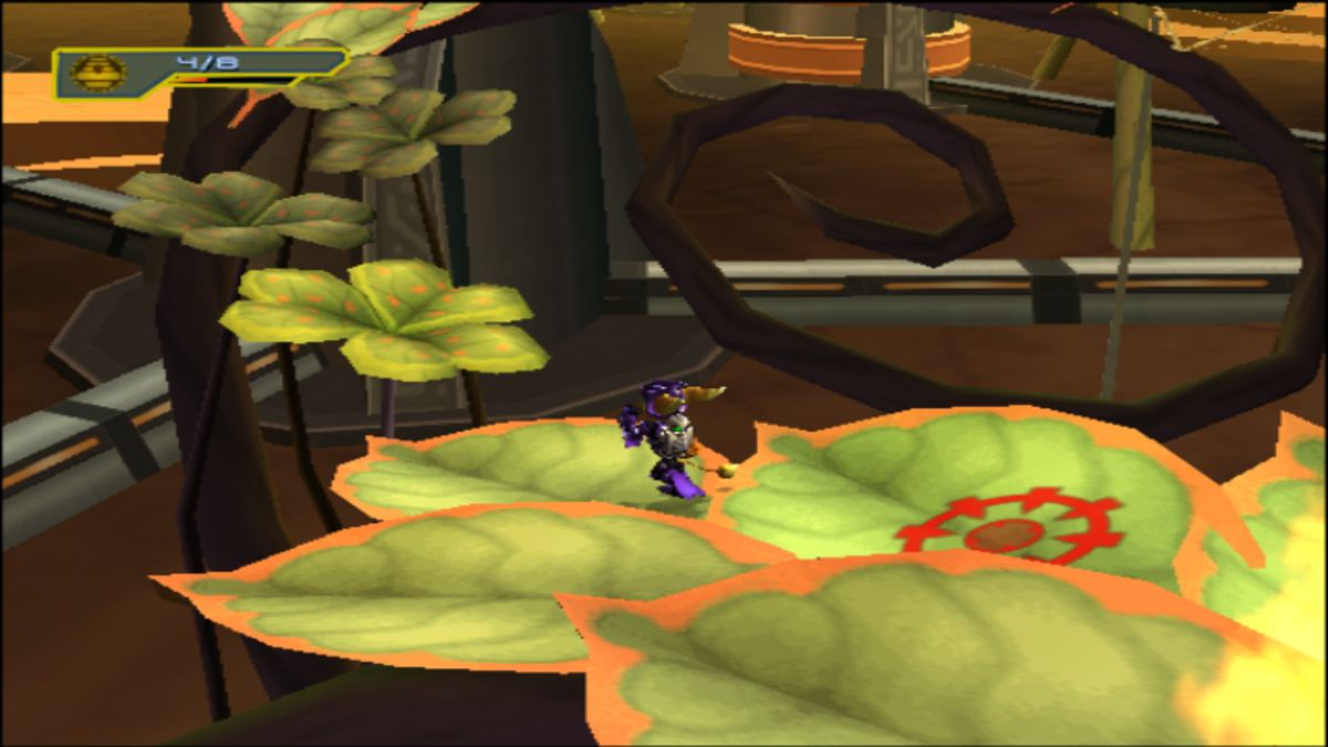 Ratchet & Clank: Size Matters (PlayStation 2) screenshot: Run up the petals before they all burn!