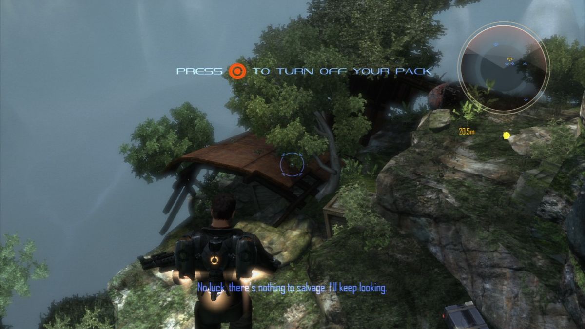 Dark Void (PlayStation 3) screenshot: With first prototype of jet-pack you will only be able to make small jumps and glide downwards.