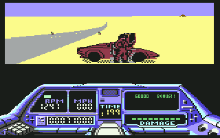Techno Cop (Commodore 64) screenshot: Pulled over, and pursuing Tyson