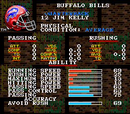 Tecmo Super Bowl (SNES) screenshot: Player statistics