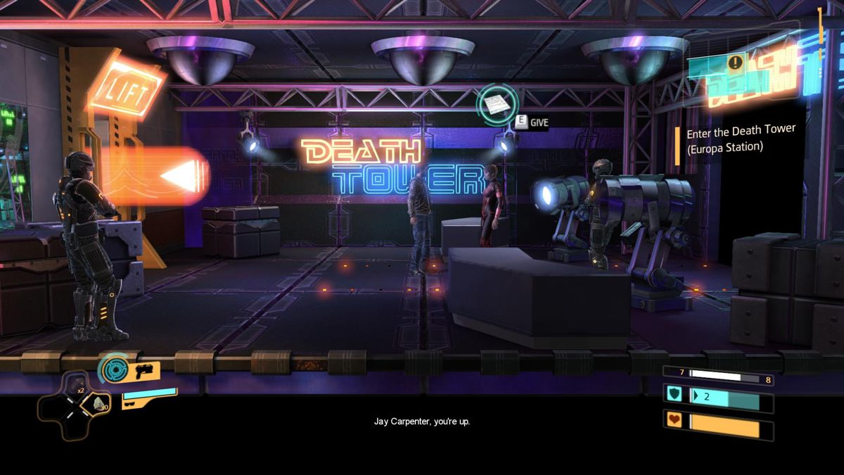 Flashback (Windows) screenshot: Entering the Death Tower show.