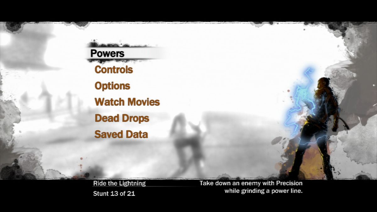 inFAMOUS (PlayStation 3) screenshot: Main menu is accessed during gameplay.