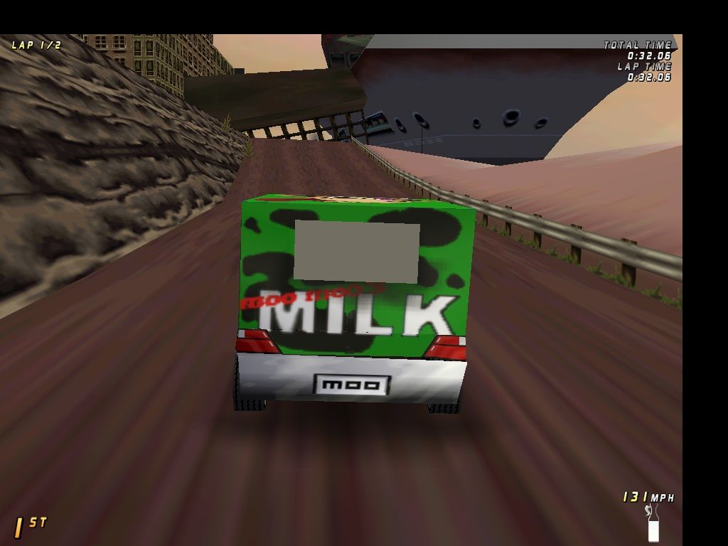 Boss Rally (Windows) screenshot: One of bonus cars approaching to aircraft carrier.