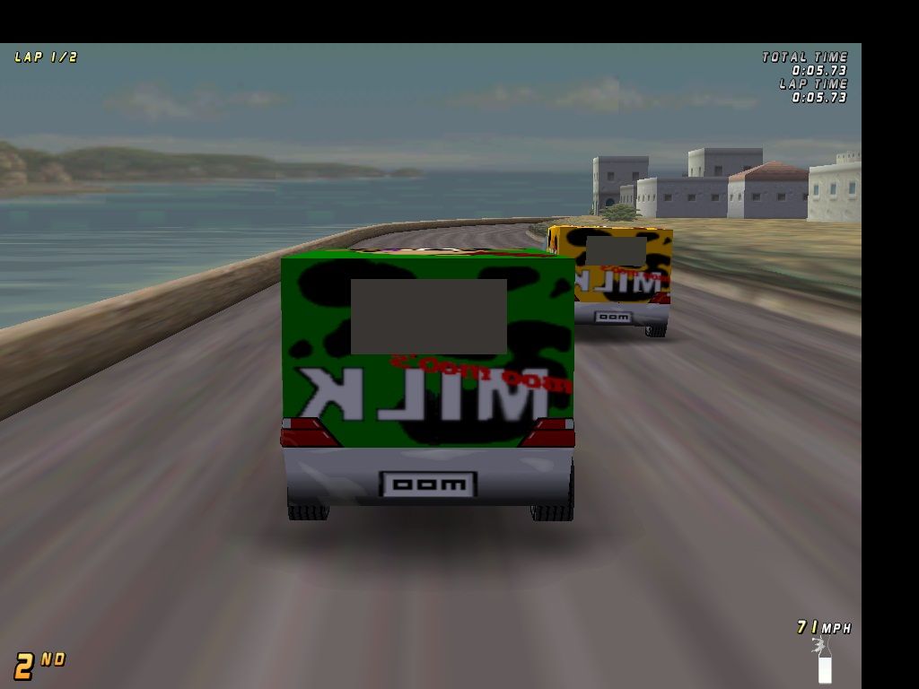 Boss Rally (Windows) screenshot: Mirrored tracks means cars look mirrored as well - cheap trick.