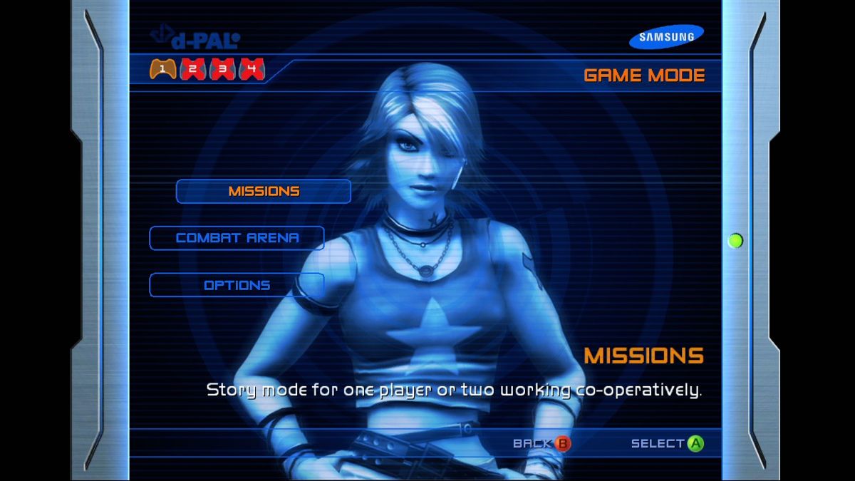 Perfect Dark Zero (Xbox 360) screenshot: Main menu.