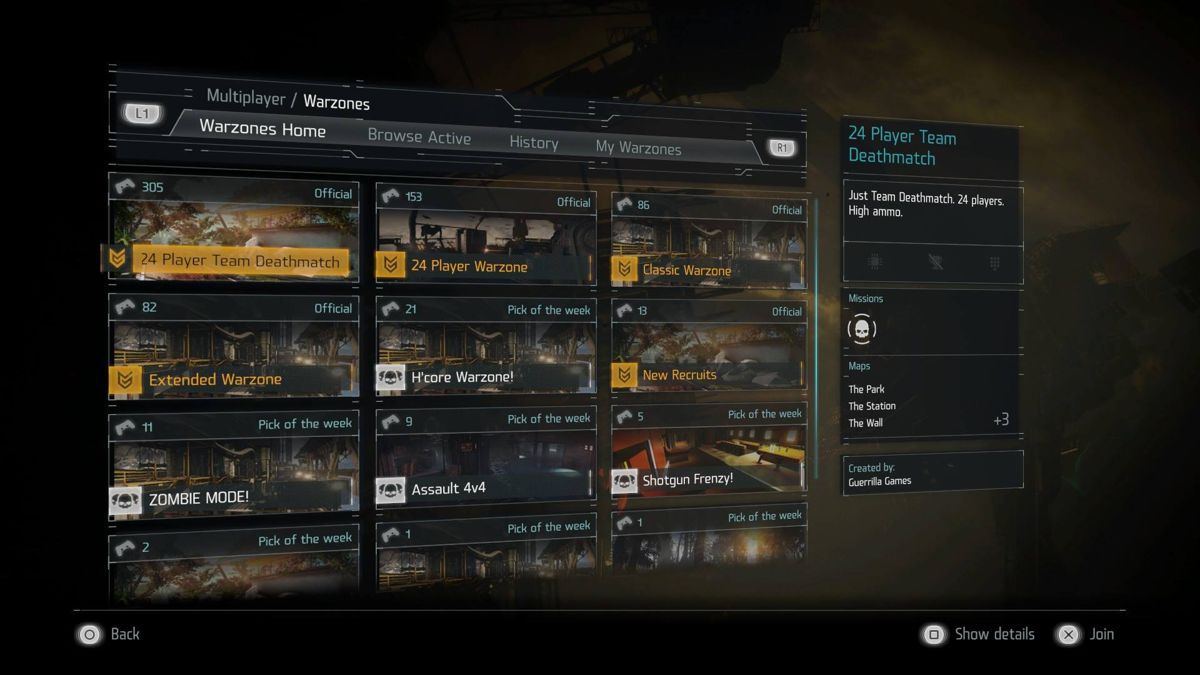 Killzone: Shadow Fall (PlayStation 4) screenshot: Multiplayer Menu.