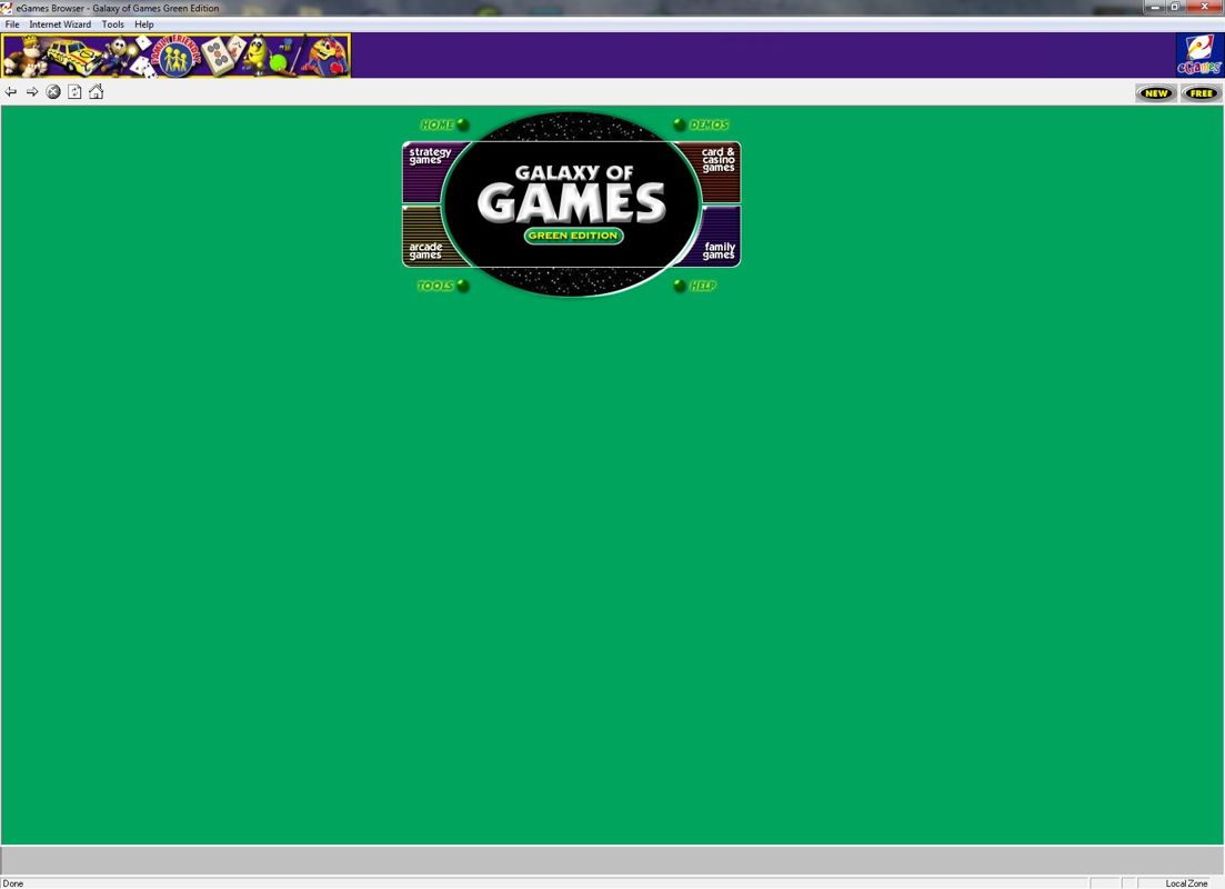 Galaxy of Games: Green Edition (Windows) screenshot: Expanding the game window to full screen just looks silly