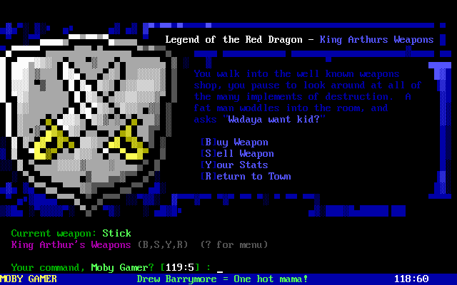 Legend of the Red Dragon (DOS) screenshot: King Arthur's weapons shop