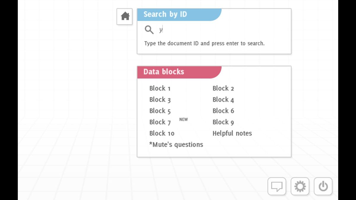 Analogue: A Hate Story (Windows) screenshot: The log files are separated into thematic blocks
