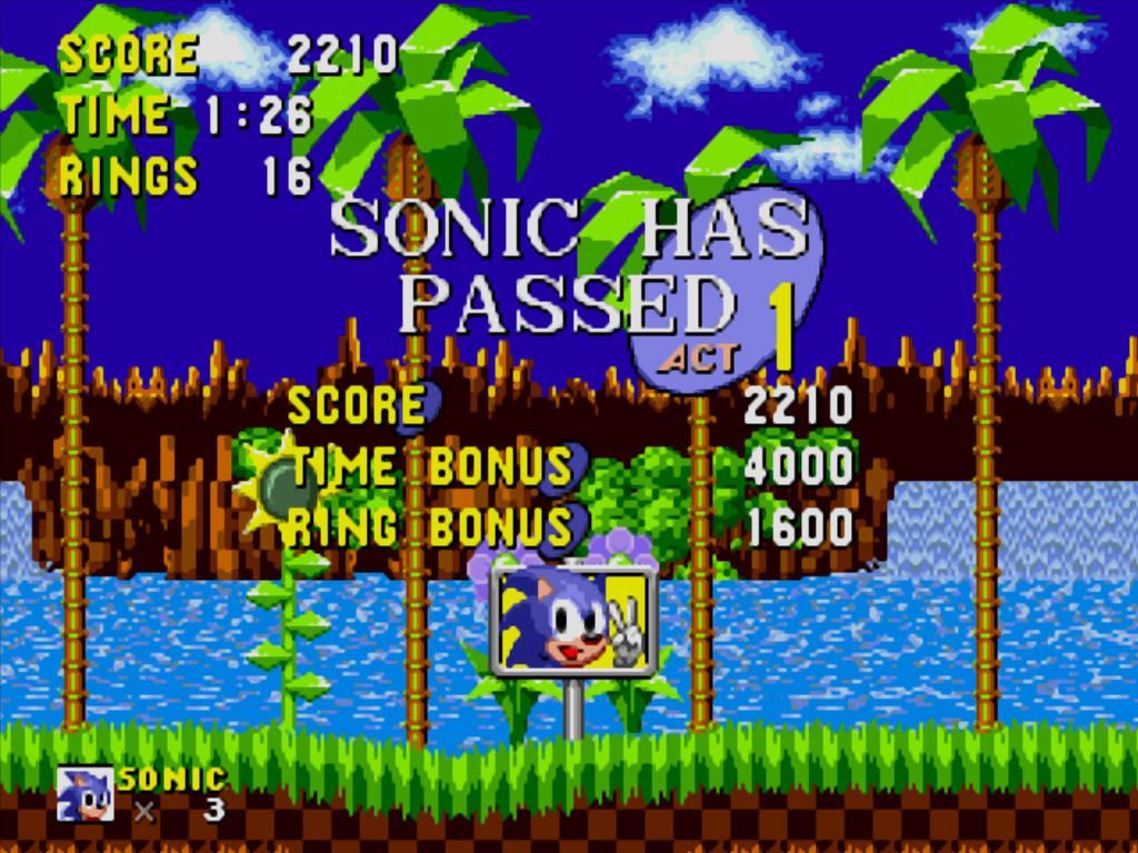 Sonic the Hedgehog (Windows) screenshot: 1 stage completed