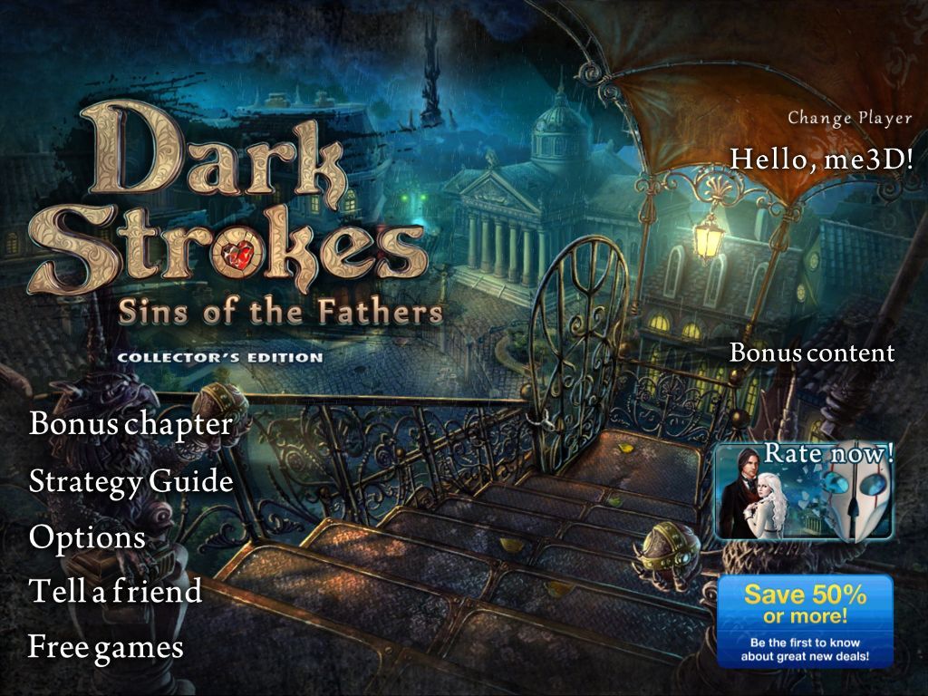 Dark Strokes: Sins of the Fathers (Collector's Edition) (iPad) screenshot: Main menu