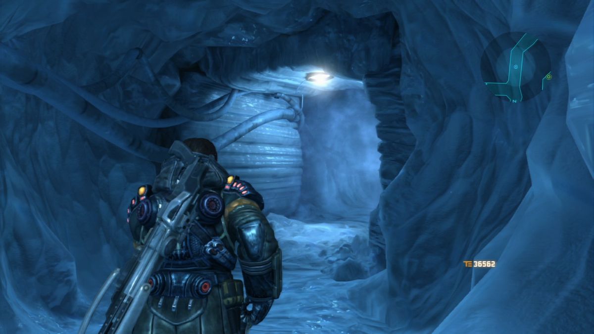 Lost Planet 3 (PlayStation 3) screenshot: The entire base is built into the ice cave.