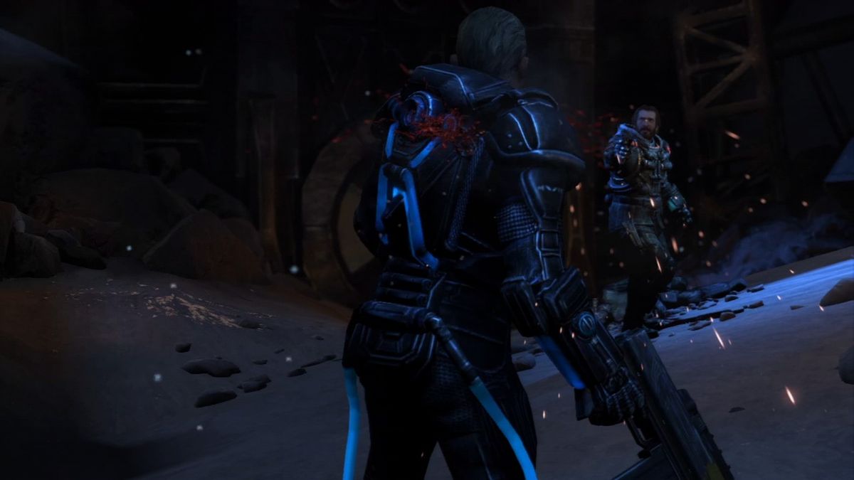 Lost Planet 3 (PlayStation 3) screenshot: Seeing his friend killed by the mercenaries, Jim's next goal is set, and it won't get pretty.