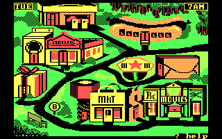 Return of the Dinosaurs (DOS) screenshot: You have to explore the town map to find clues.