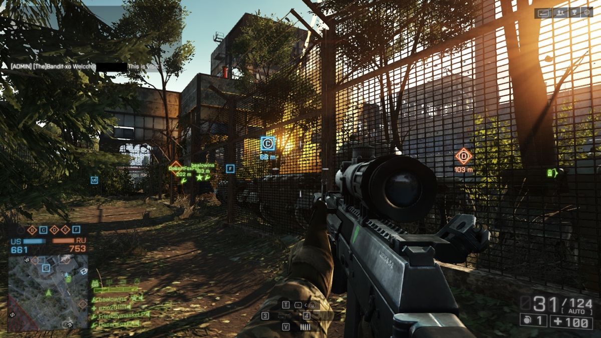 Battlefield 4 (Windows) screenshot: Zavod Multiplayer map in Conquest Mode; shit blows up real good.